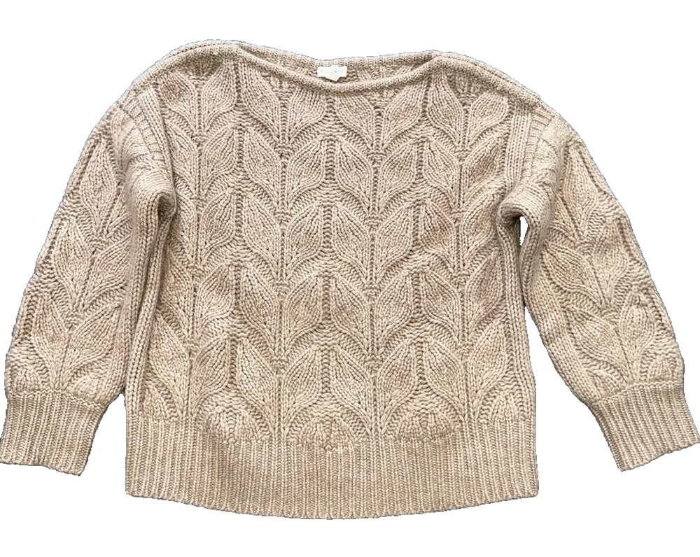Garnet Hill 100% Cashmere Boat neck Sweater Shimmering cable beige S A010220